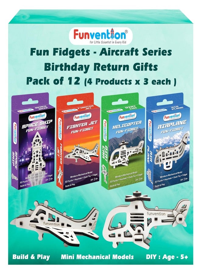 Funvention Birthday Return Gifts(Pack of 12)Fun Fidgets,Aircraft Series,DIY Mini Mechanical Models 3D Puzzle Return Favours for Kids Birthday Party 5+ Years Made in India Toys Return Gift,Silver - Image 1